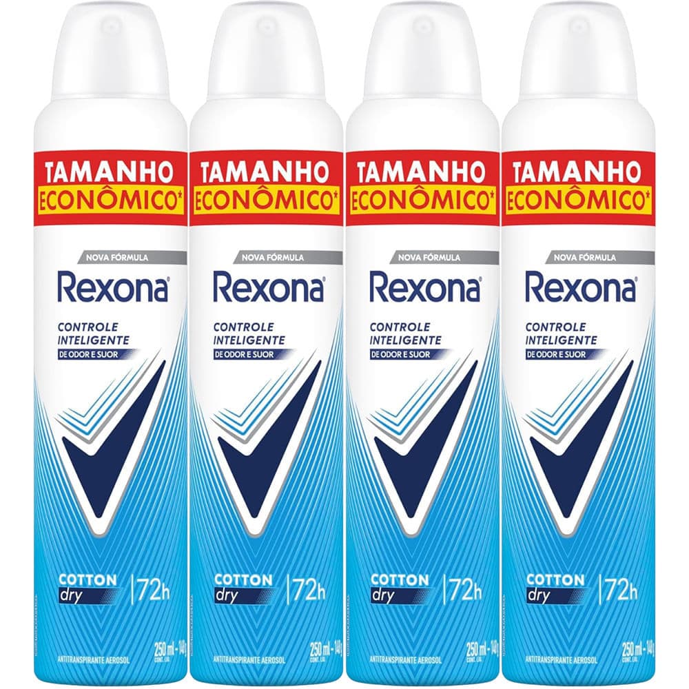 Kit Desodorante Aerosol Rexona Cotton Dry Azul 250ml - 4 Unidades