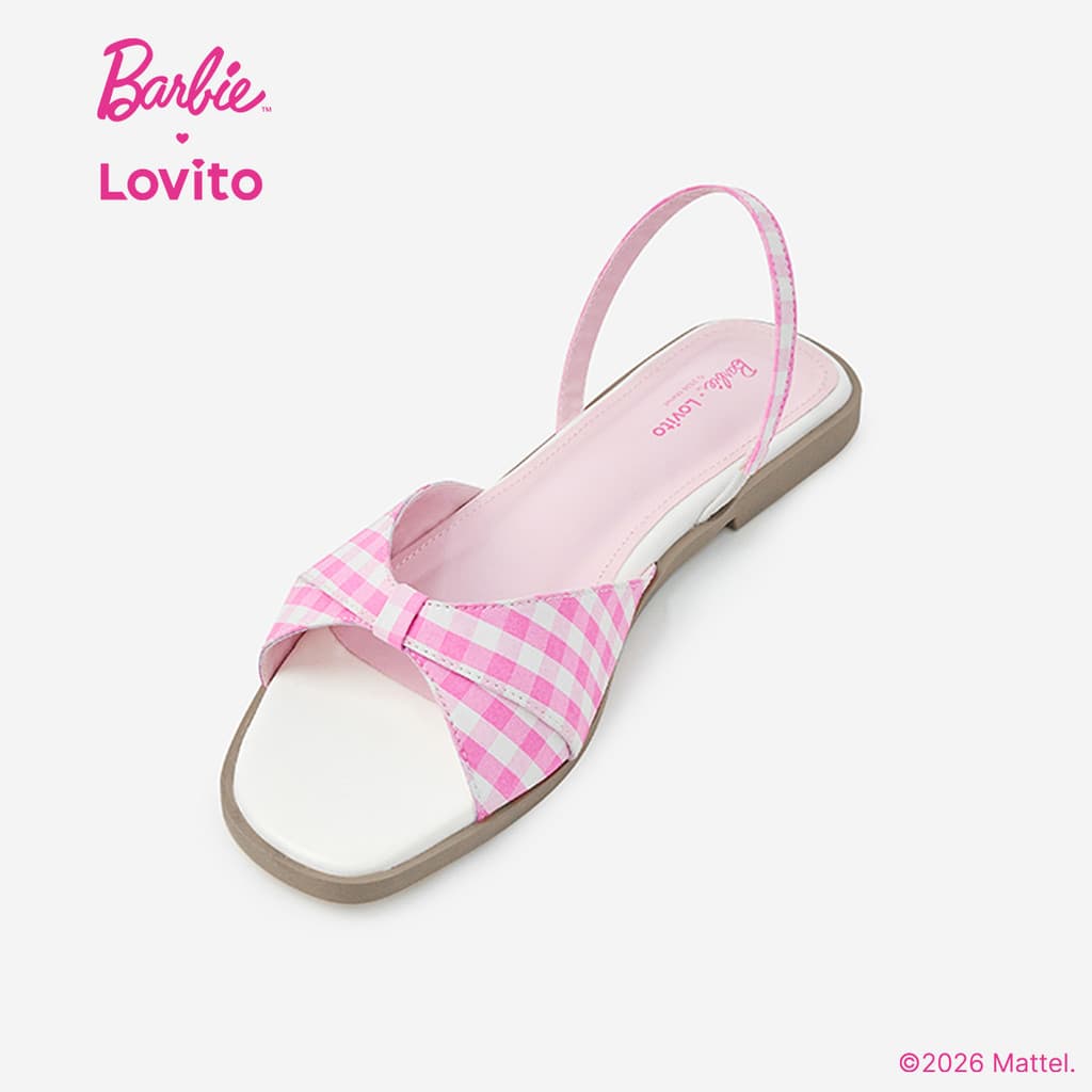 Barbie™ X Lovito Sandálias Rasteiras Casuais Rosa Em Pu Estilo Coreano Para Mulheres LBL5AD039
