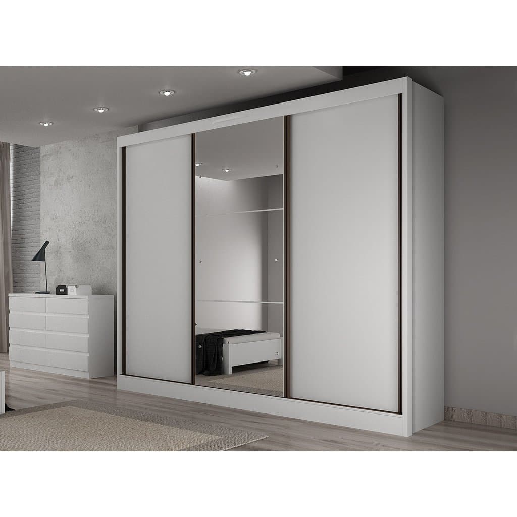 Guarda-Roupa Casal MDF com Espelho 3 Portas 6 Gavetas Soberano Branco Branco