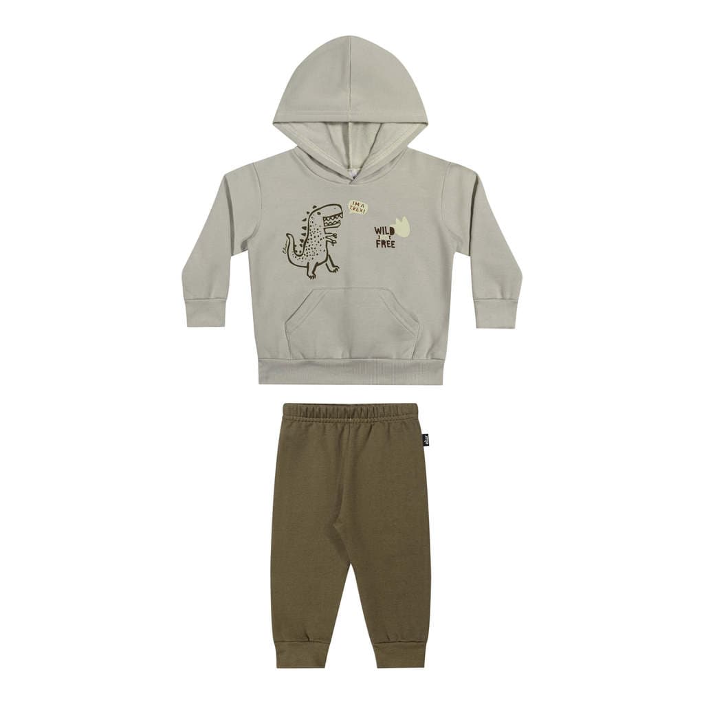 Conjunto Longo Bebê Menino T-Rex Elian Cinza