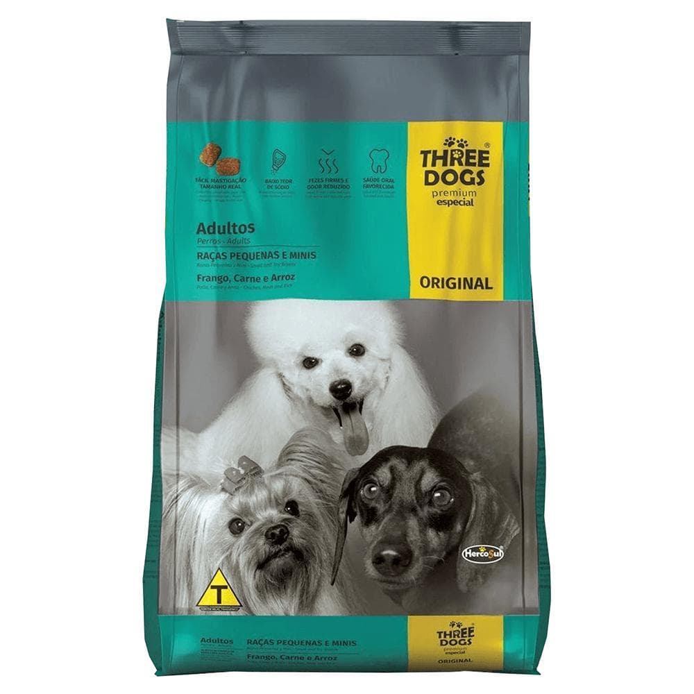Ração Hercosul Three Dogs Original Especial Premium, Frango, Carne e Arroz 10,1Kg