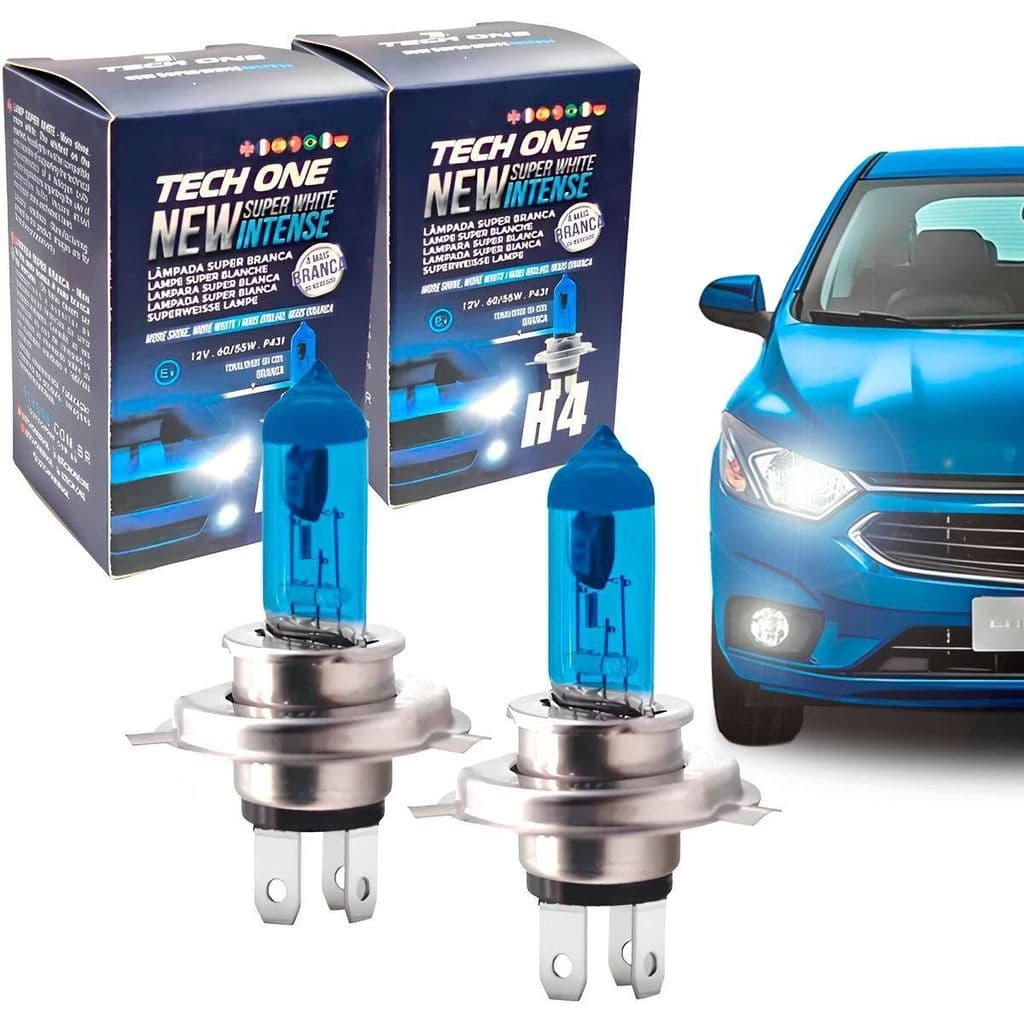 Par Lampada Super Branca H4 8500k Tipo Xenon 12v 55w Techone