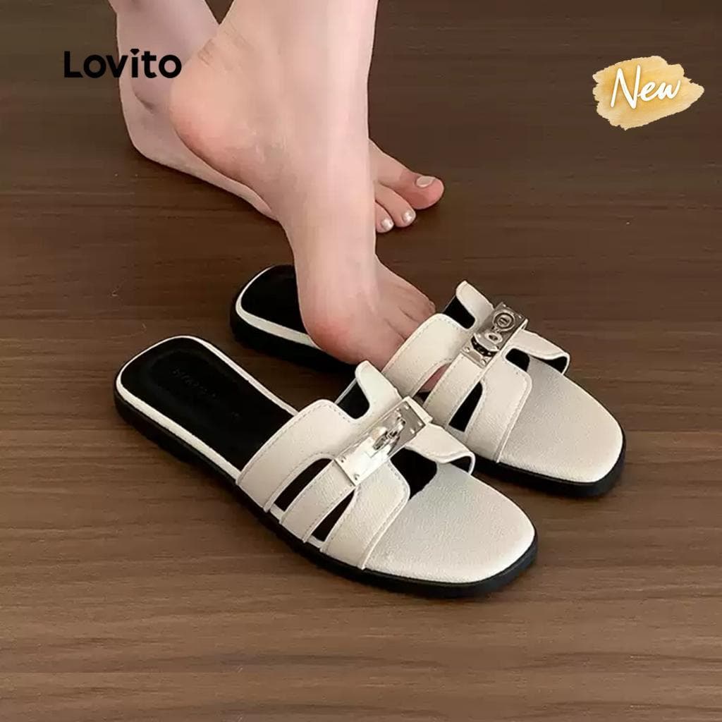 (New Arrival) Lovito  Sandálias Elegantes com Solado Macio Design Novo Estilo 1 Sandálias Planas Femininas LFA121006