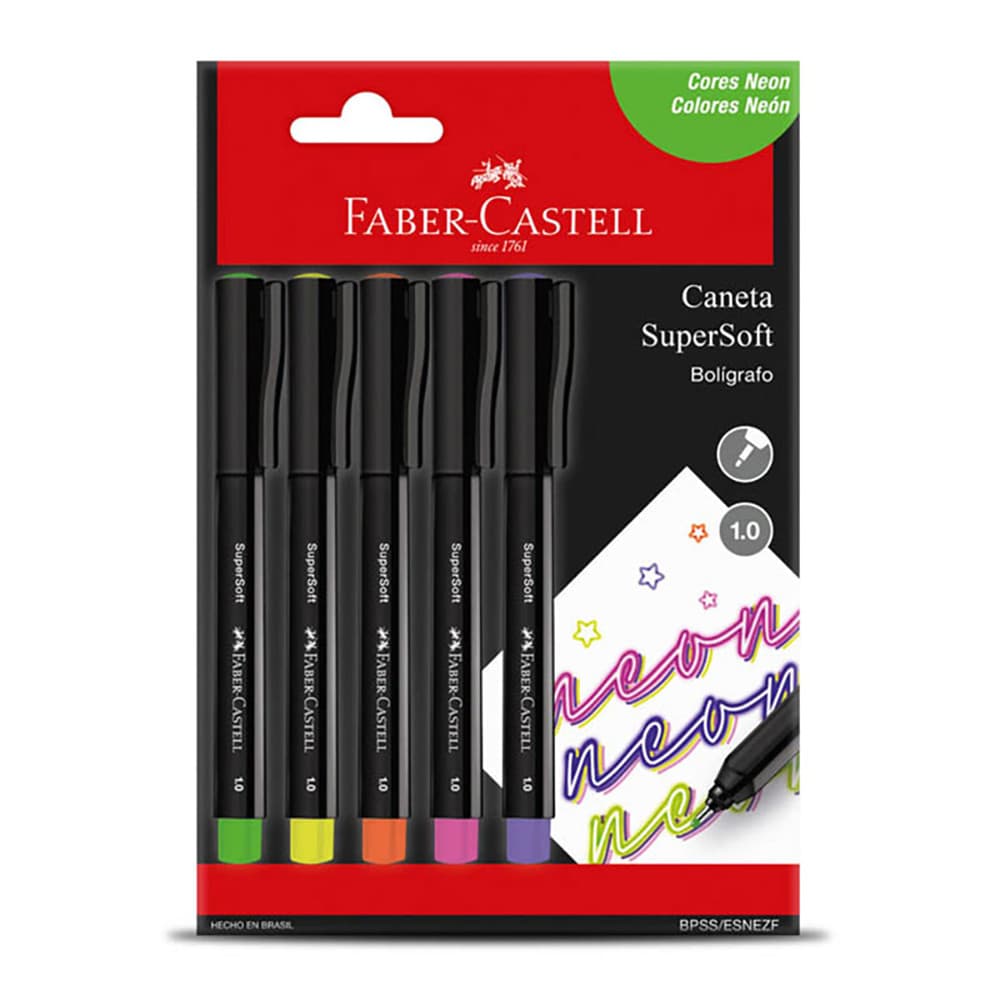 Caneta hidrográfica Supersoft Pen 1.0mm Neon BPSS/ESNEZF\356595 com 5 unidades Faber-Castell