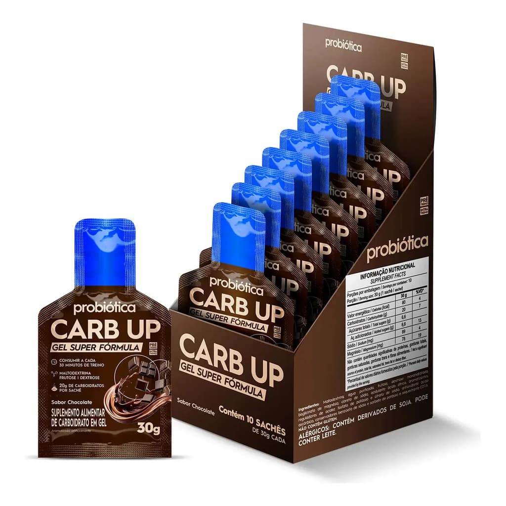 Carb Up Gel Super Fórmula Display 10 Sachês x 30g Chocolate Probiótica