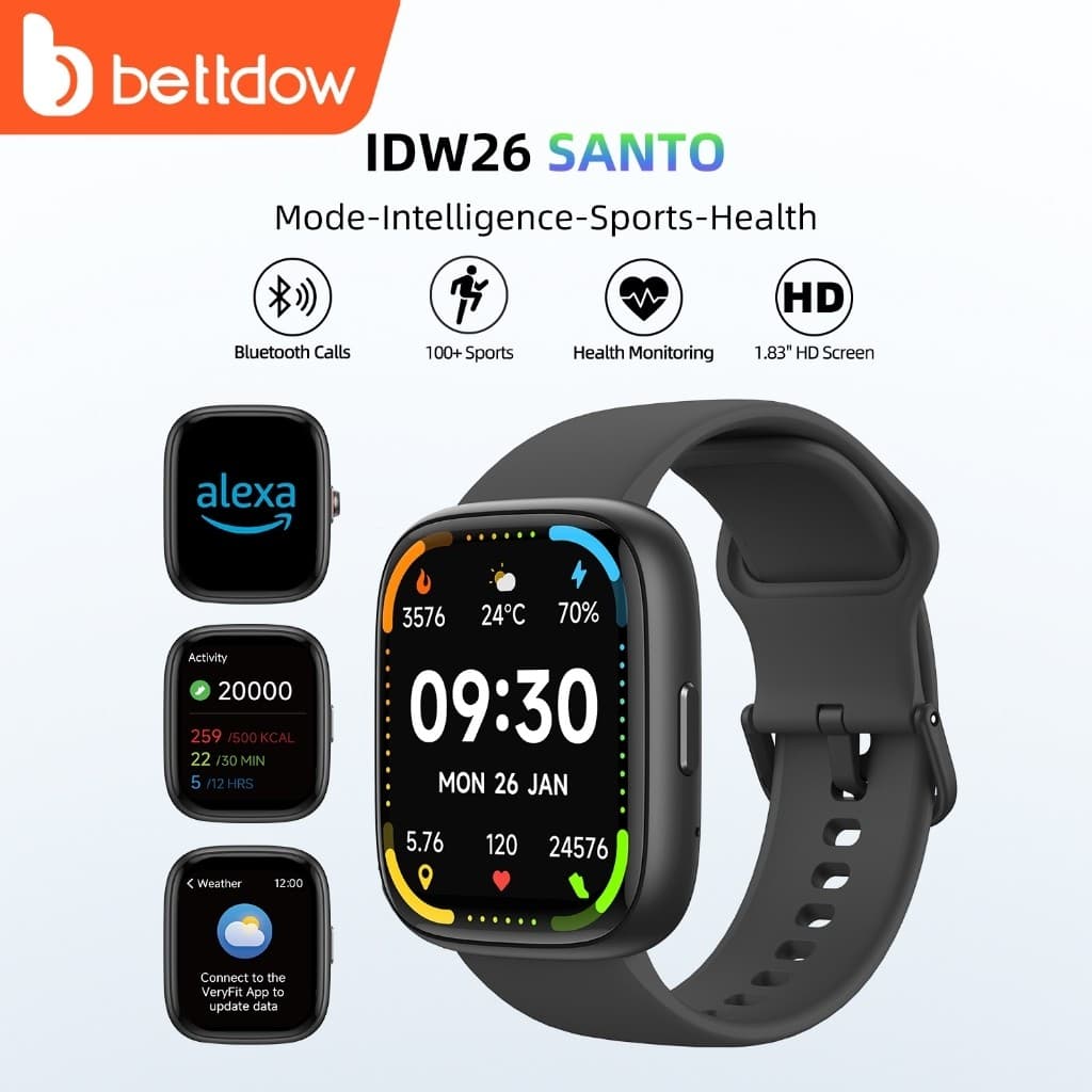 Bettdow Smartwatch com Alexa assistente de voz Frequência cardíaca em tempo real IP67 à prova d'água chamada Bluetooth