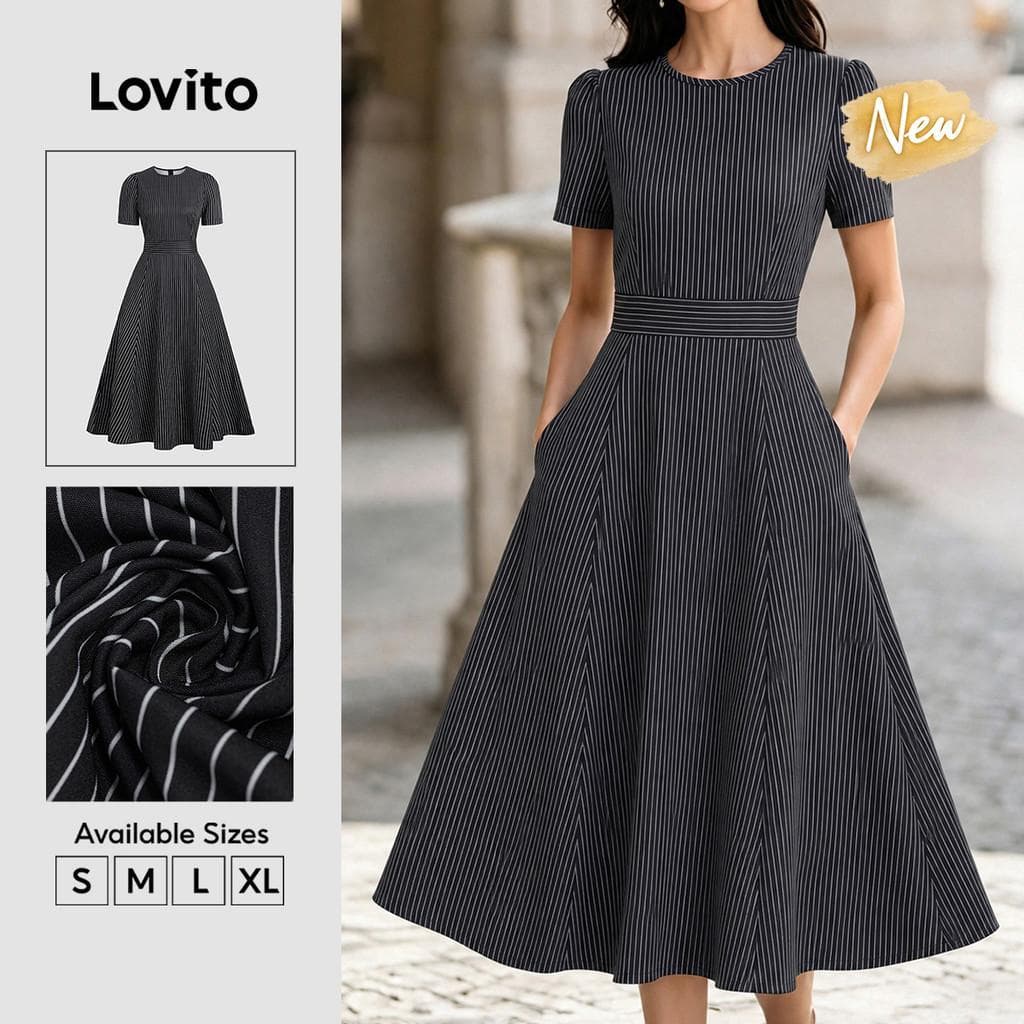 (New Arrival) Lovito Vestido Elegante Preto com Zíper Perfeito para O Trabalho Primavera/verão para mulheres DRK8BR229