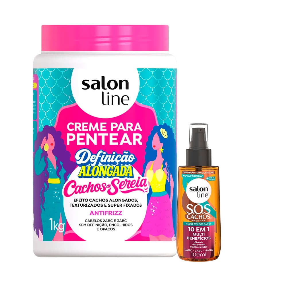 Kit Salon Line Creme De Pentear Definição Alongada 1Kg + Óleo Capilar SOS 10 em 1 100ml