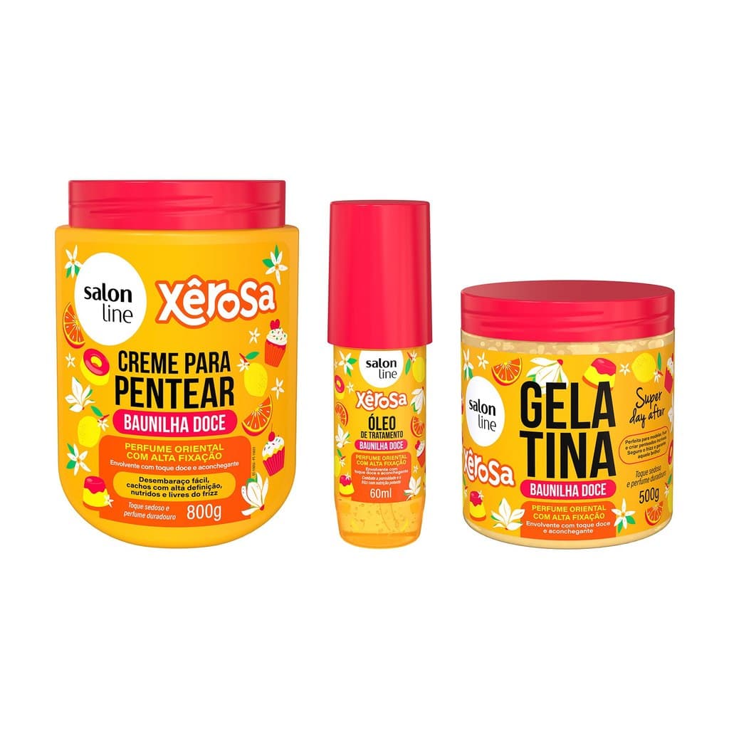 Kit Creme para Pentear + Gelatina + Óleo de Tratamento Xêrosa Baunilha Doce
