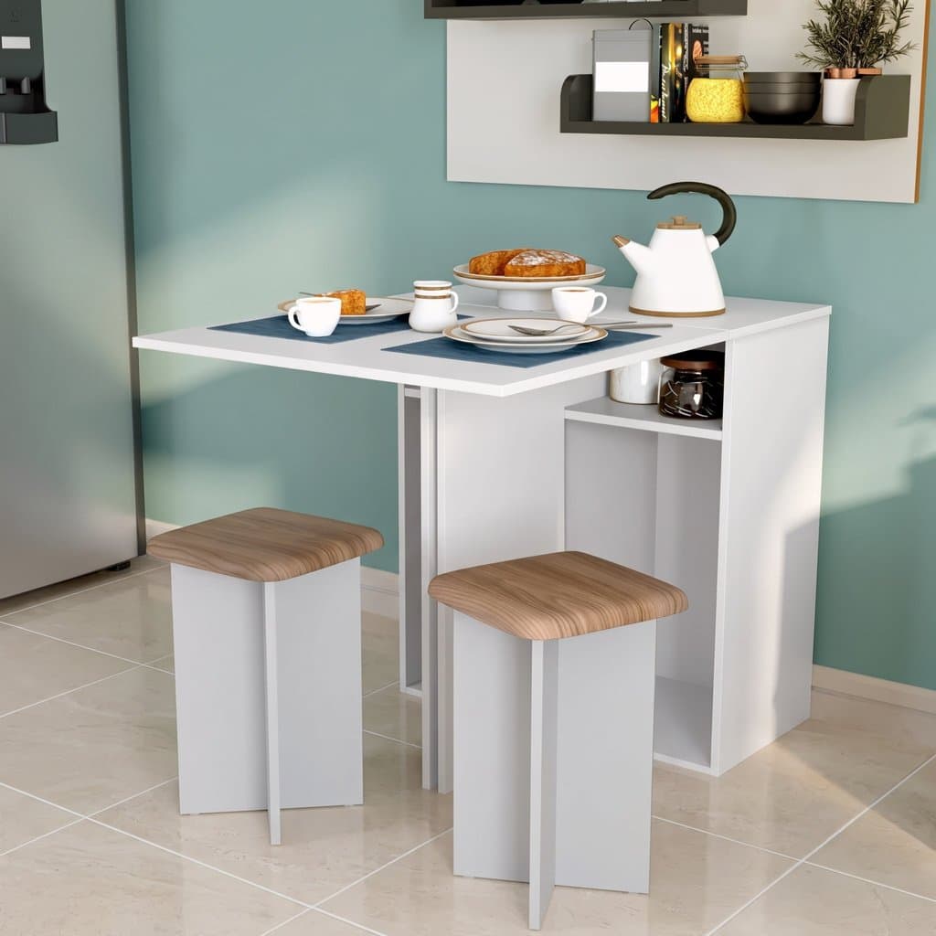 Conjunto Mesa Dobrável com 2 Banquetas BA500 Branco Branco