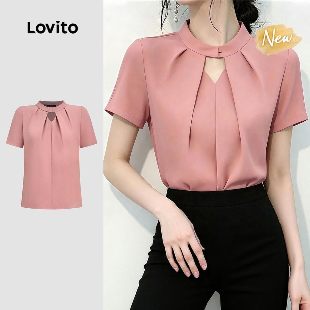 (New Arrival) Lovito Blusa Elegante com Pregas Vazadas Primavera/verão Corderosa para mulheres BLB199P2D698