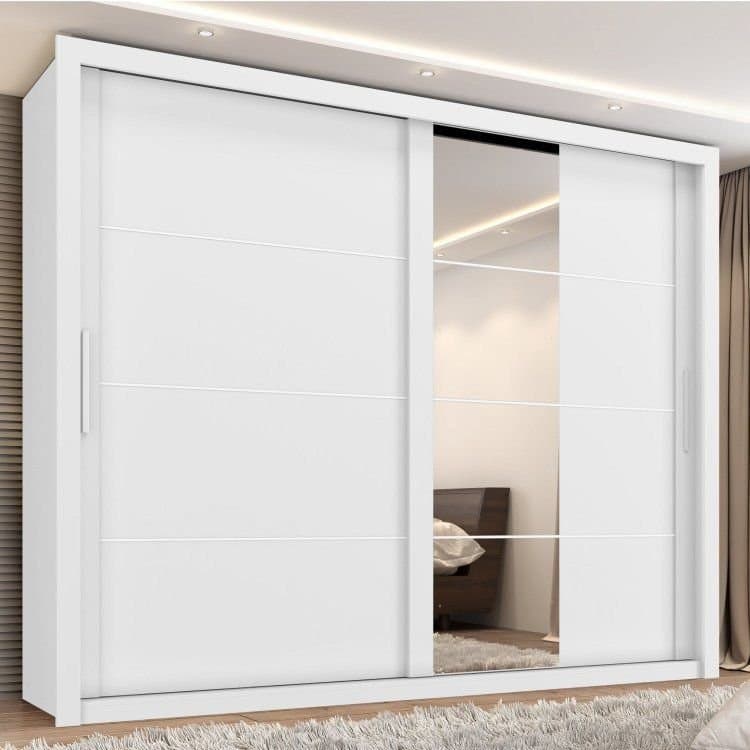 Guarda Roupa Casal Essencial 2 Portas de Correr 6 Gavetas com 4 Espelhos Branco/Absoluto Branco Absoluto