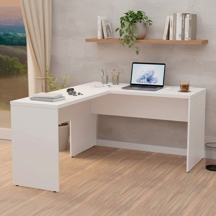 Escrivaninha Mesa Escritório em L 120cm Tampo Office Branco Branco