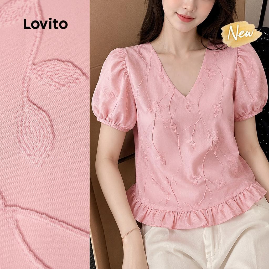 (New Arrival) Lovito Blusa Casual com e Detalhes de Babado Primavera/verão corderosa BLB198P1D216