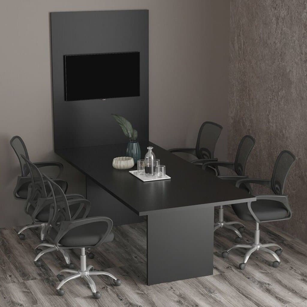Kit com Mesa para Reunião 6 Lugares e Painel para TV até 37 Polegadas Preto Preto