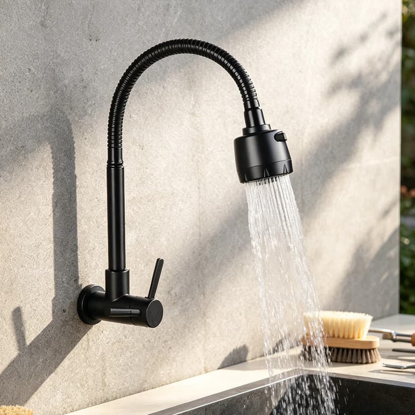 Inox Torneira  Prata/Preto Com Chuveiro Com Rotação De 360° Cozinha Luxo Parede Promoção