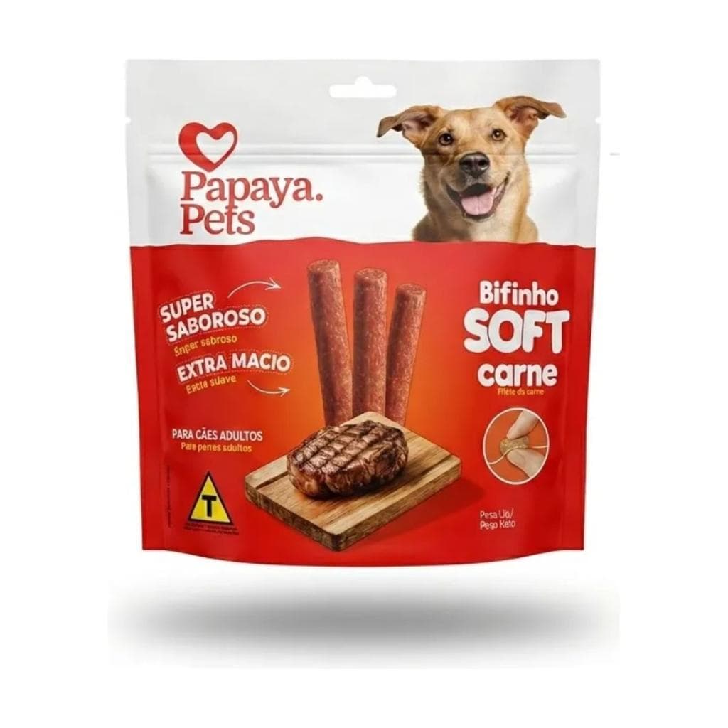 Petisco Cães Saboroso Palito Bifinho Carne Papaya Pets 800Gr
