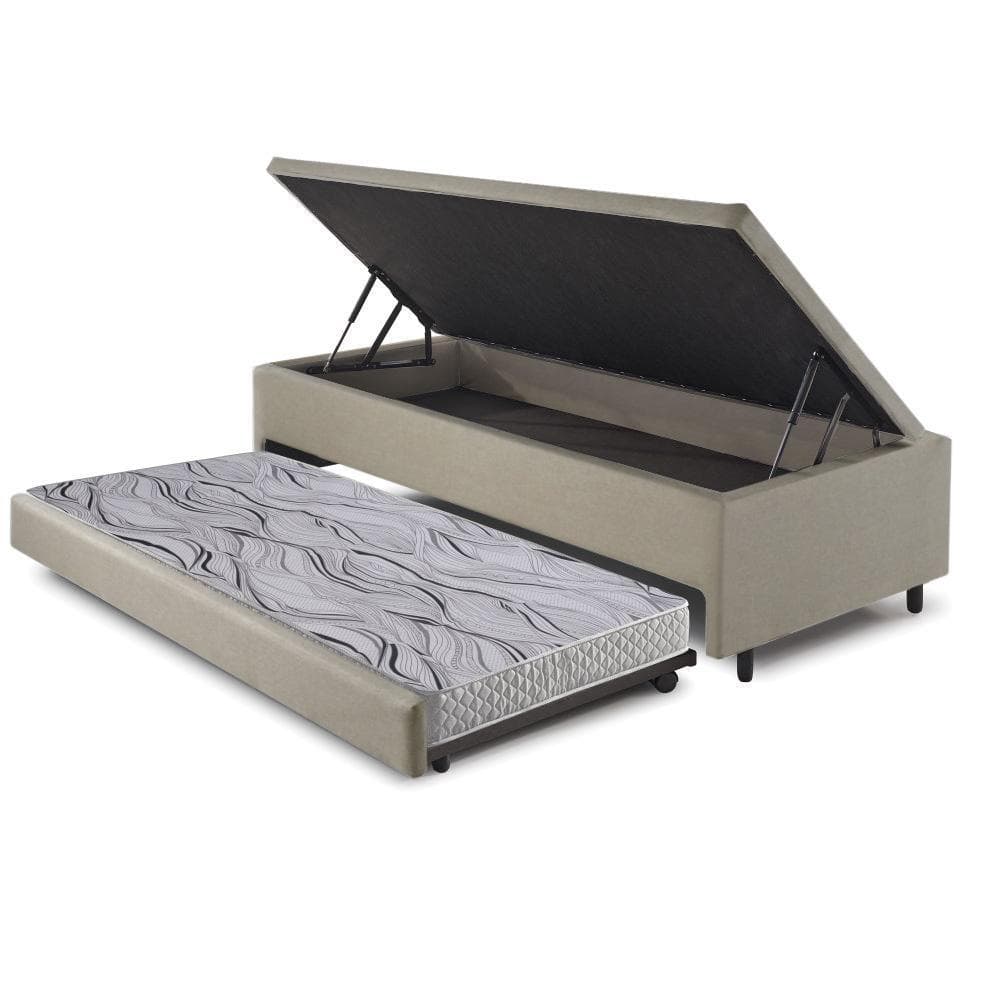 Bicama Box Com Baú Linho 88x188 Com Colchão Auxiliar Ecoflex