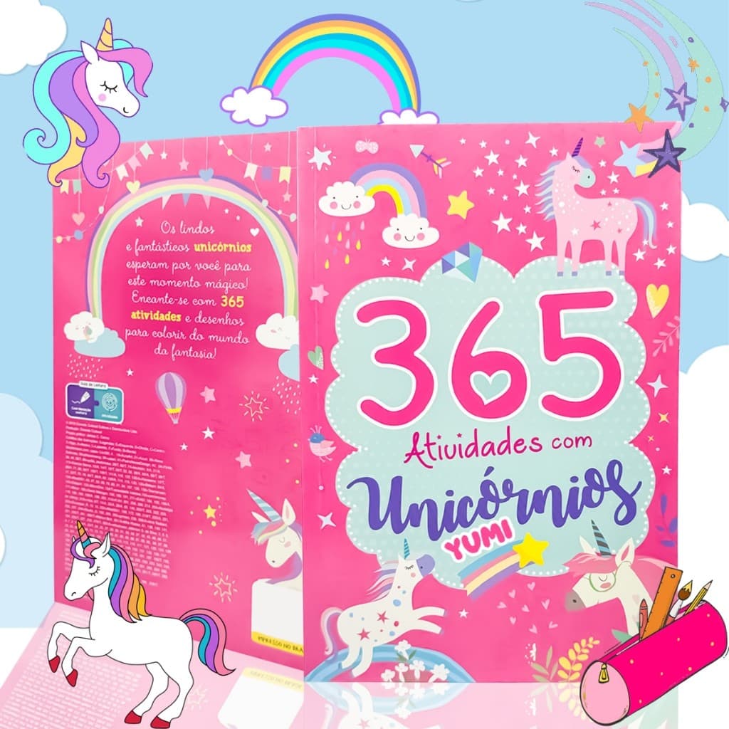 Livro Infantil 365 Atividades Para Meninas Unicórnios | Desenhos Para Colorir e Atividades