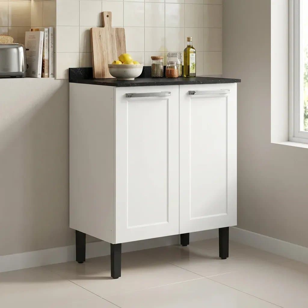 Balcão Cozinha em Aço 2 Portas 70cm com Tampo Florença Itatiaia Branco Branco
