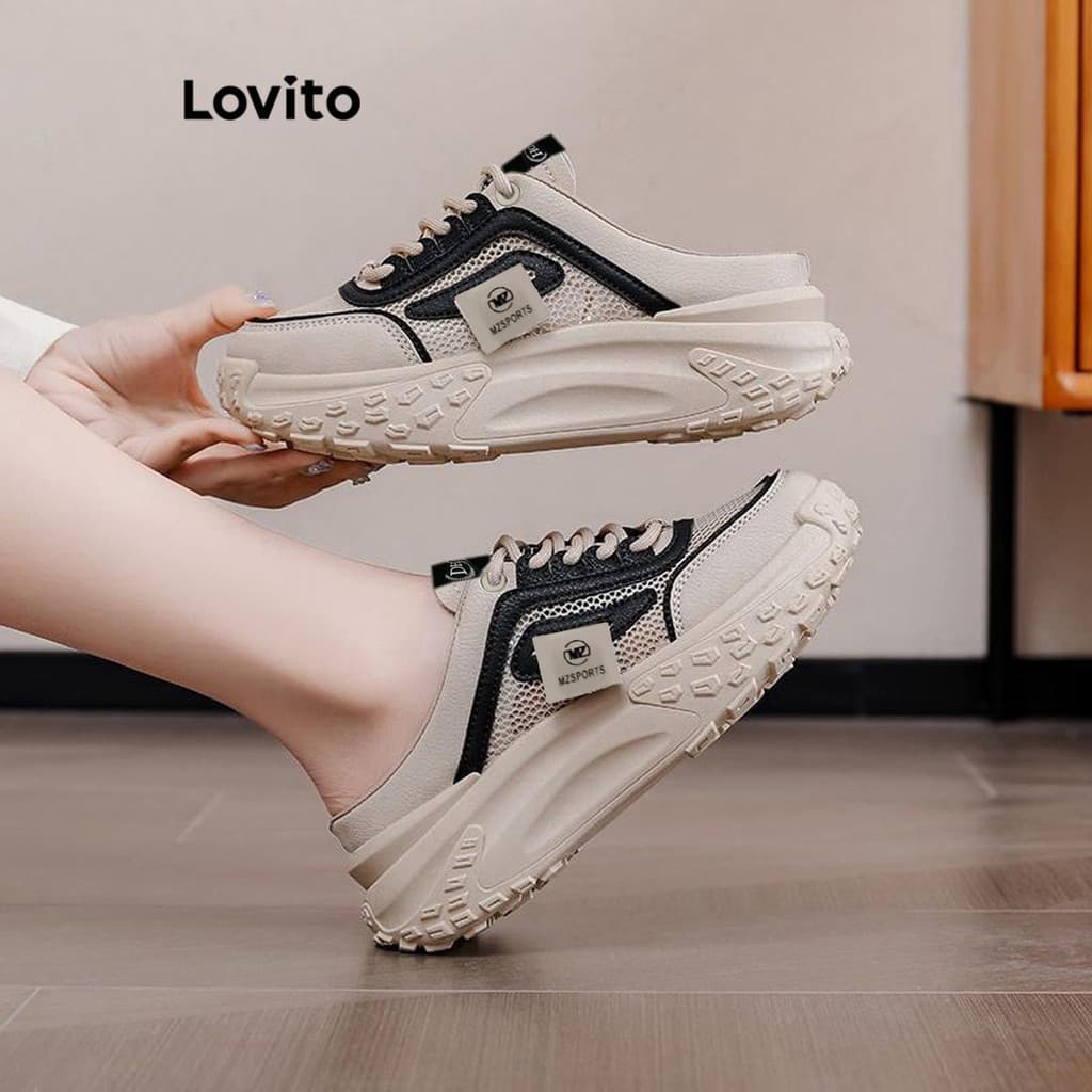 Lovito Tênis Casual Esportivo Liso Em Mesh Respirável Estilo Coreano Para Uso Diário E Ao Ar Livre Modelo Mueller Half Drag Light Trend Para Mulheres LFA73235