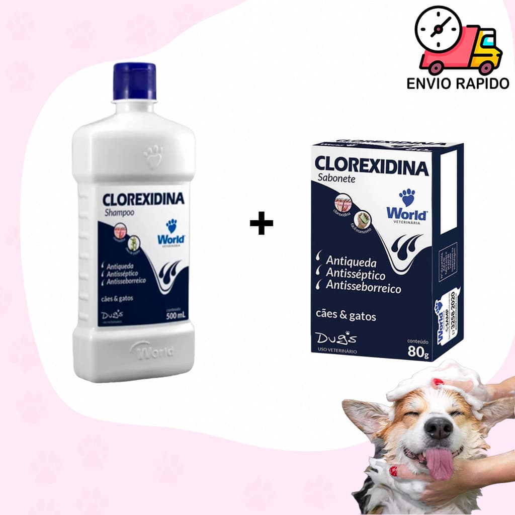 Shampoo Clorexidina Sabonete Clorexidina ou Shampoo Antiparasitario 500mL world Cães e Gatos