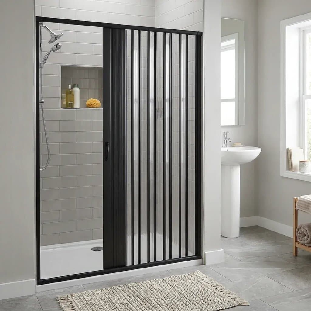 Box para Banheiro Sanfonado 185x130cm PVC Preto Preto