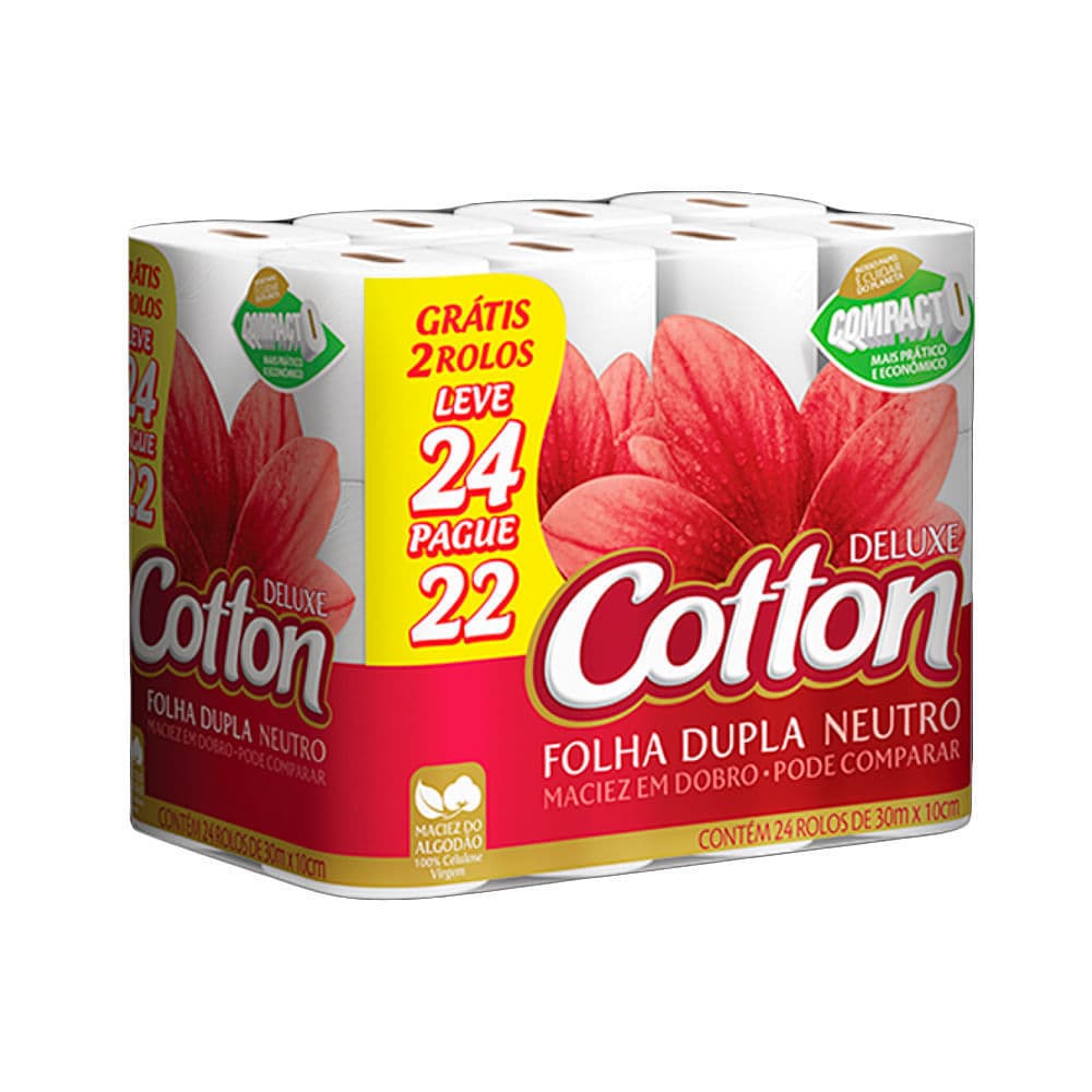 Papel Higiênico Cotton Deluxe Neutro Folha Dupla Leve 24 Pague 22