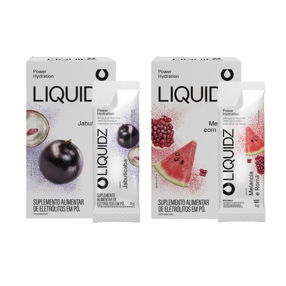 LIQUIDZ® - Eletrólitos Zero Açúcares - Jabuticaba | Melancia - Kit 2 Caixas - 12 sachês