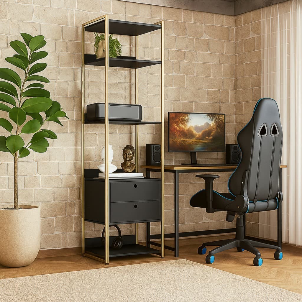 Estante Modulada Closet Industrial - Gavetas - Estrutura Metálica - Preto - Olivar Móveis