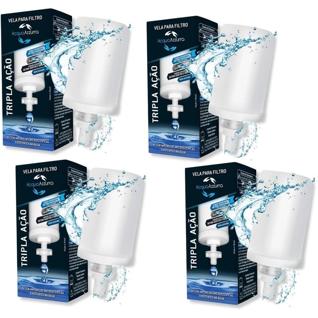 Kit 4 Velas Tripla Ação Com Carvao Ativado Para Filtro Barro Premium Alcalina Universal