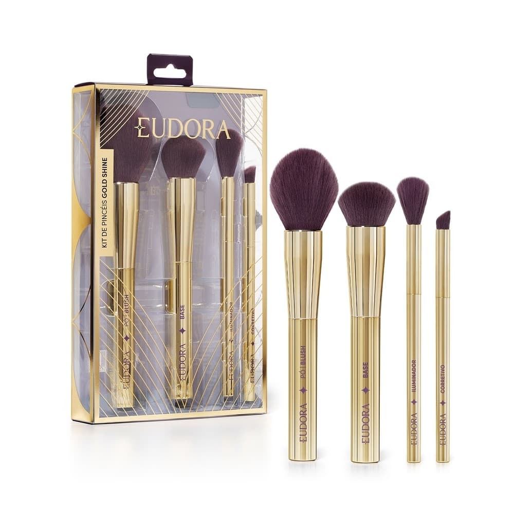 Kit de Pincéis para Maquiagem Festa Gold Shine