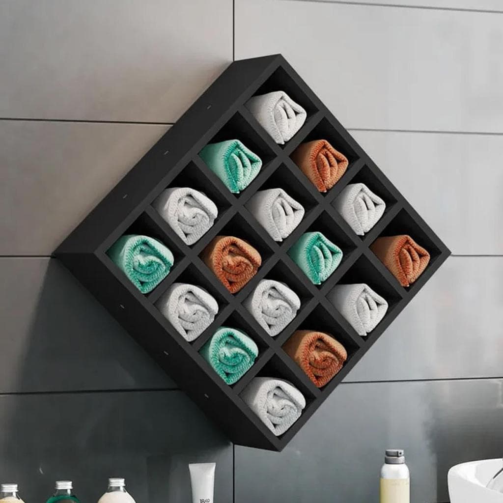 Nicho de Parede Porta Toalha Para Salão Barbearia 16 Divisões Preto - AJL Móveis