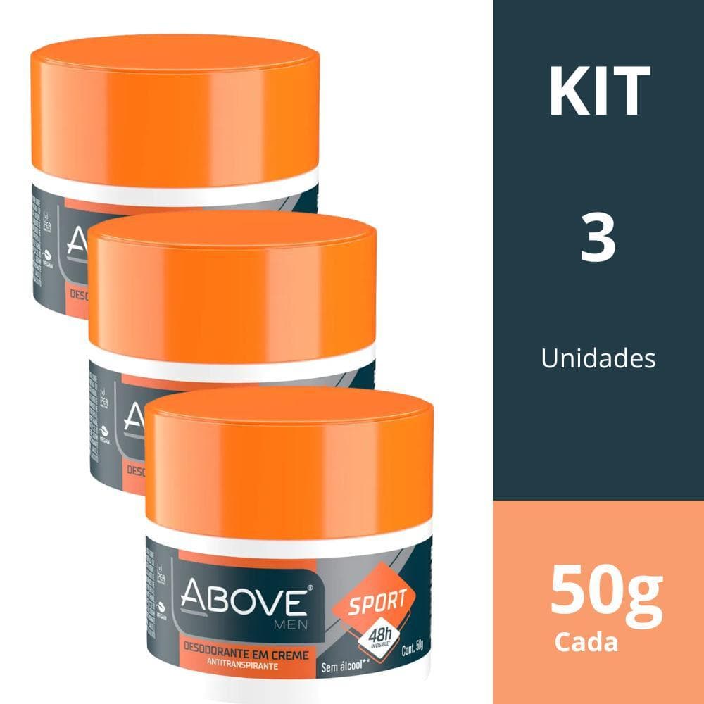 Kit 3 Desodorantes Above Masculino Sport em Creme 50G Cada