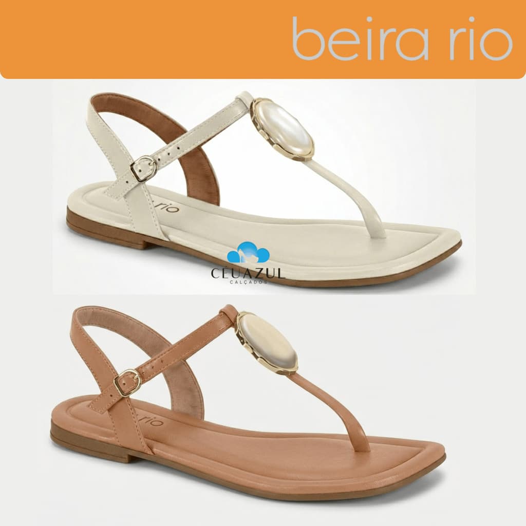 Sandália Feminina Beira Rio Rasteira Detalhe Pedra Original