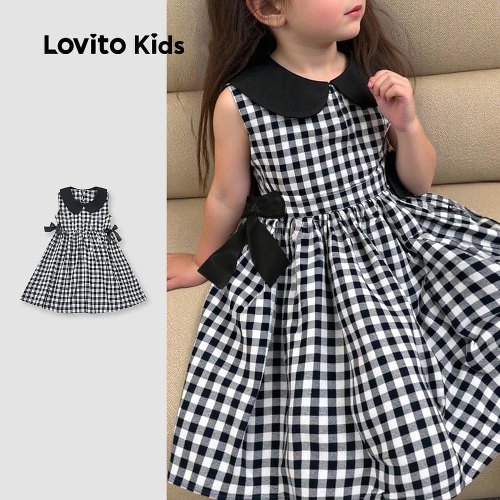 Lovito Kids Casual Vestido Fofo Colorblock Primavera/verão Preto e Branco para Menina L160LD202