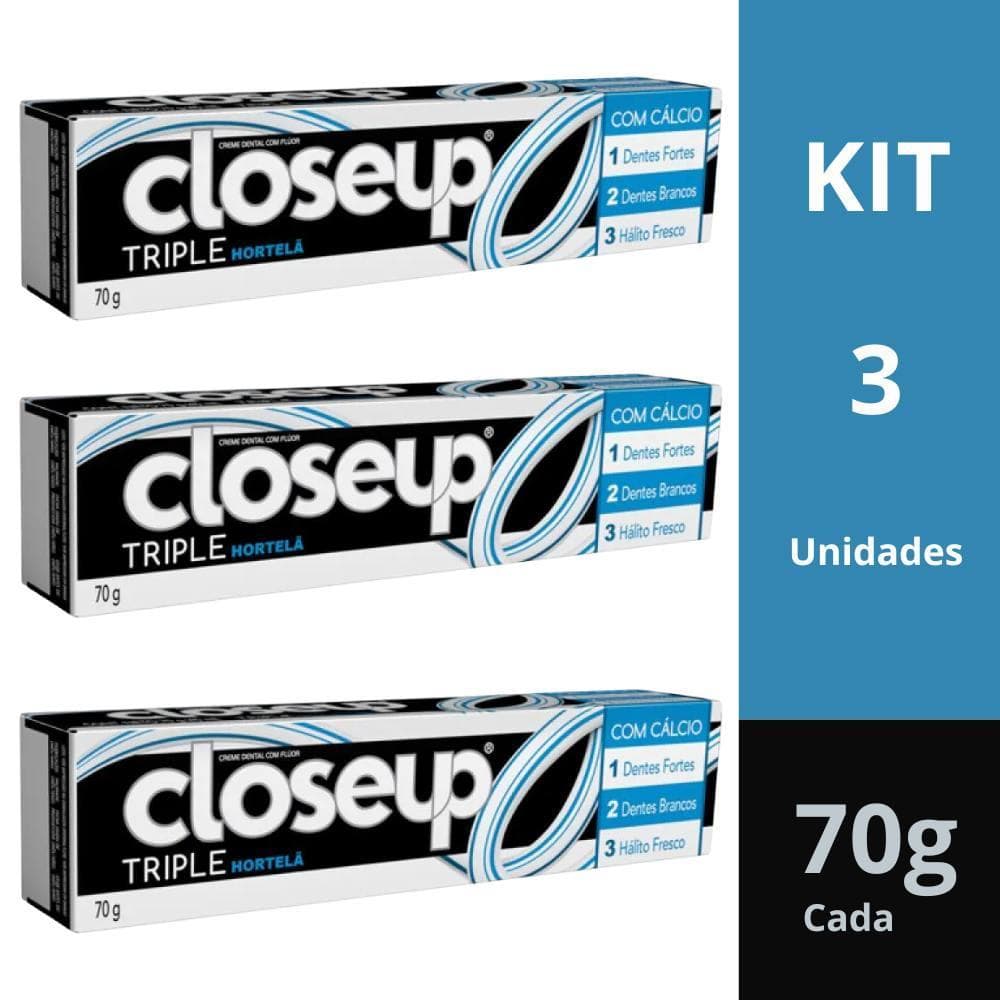 Creme Dental Closeup Triple Hortelã 70g Kit com 3 Unidades