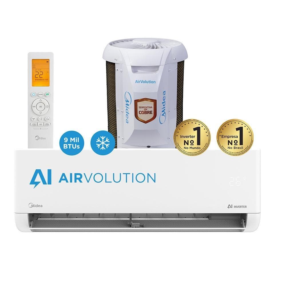Ar Condicionado Split Midea Hi Wall Inverter AI AirVolution 9.000 BTU/h Frio Monofásico 42EFVCA09M5/38TAVCA09M5 220V