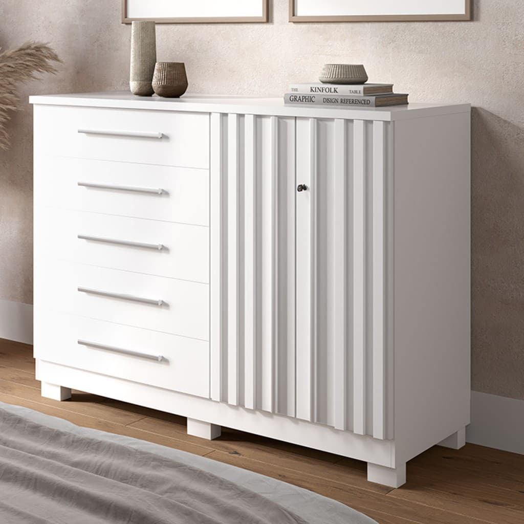 Cômoda Bella 2 Portas 5 Gavetas 100% MDF Ripado - ACP Móveis
