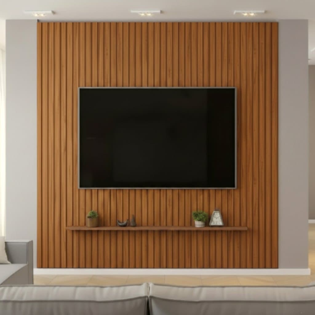 Painel Ripado para TV até 75 Polegadas MDF 250CMX240CM Trento Marrom Freijó