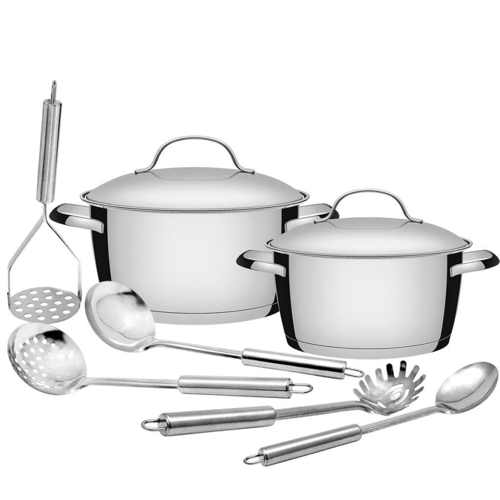 Jogo de Caçarolas Tramontina Allegra em Aço Inox com Indução e Utensílios em Inox Tubular 7 peças