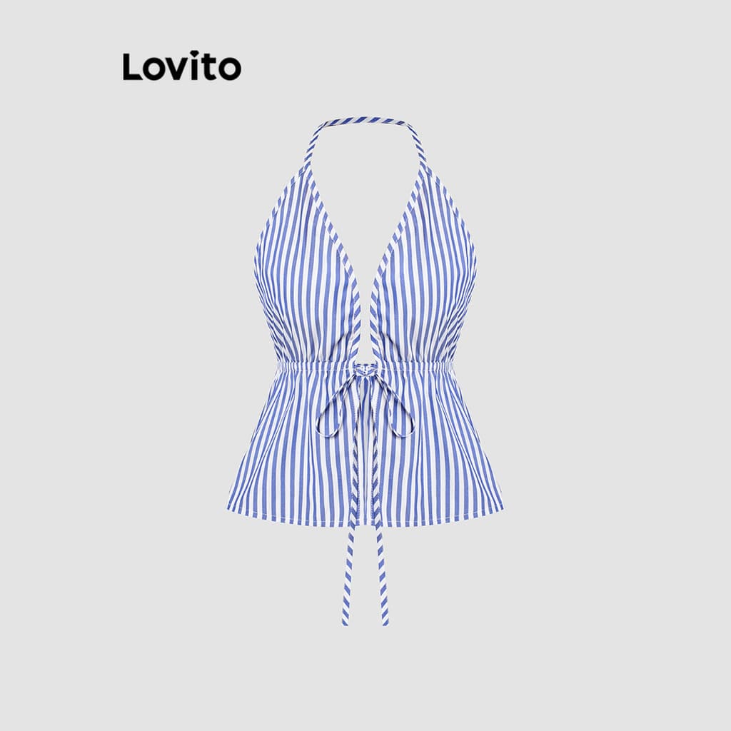 Lovito Férias Top Vintage Listrado Franzido Verão/primavera Regata Para Mulheres L114AD122