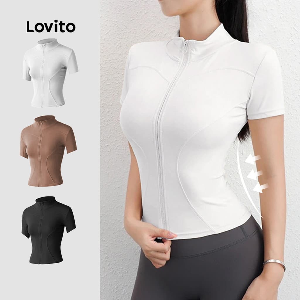 Lovito Casual Jaqueta Esportiva Branca Feminina Confortável e Esticada LNA133031