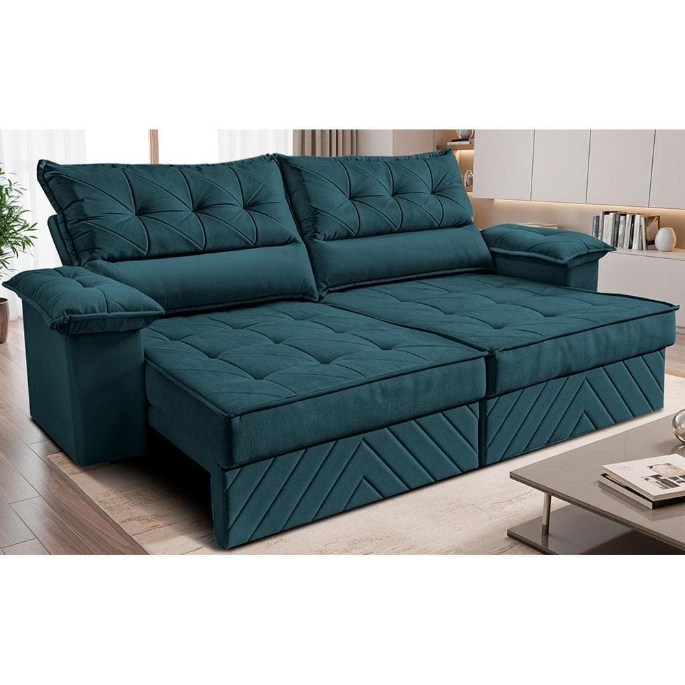 Sofá Retrátil e Reclinável 3,00m com Molas e Espuma D33 Thunder. Velusoft Cama inBox