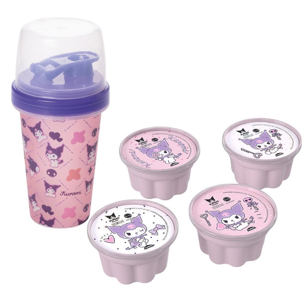 Kit Lancheira Kuromi 4 Potes 1 Garrafa Mini Shakeira Volta às Aulas Plasútil