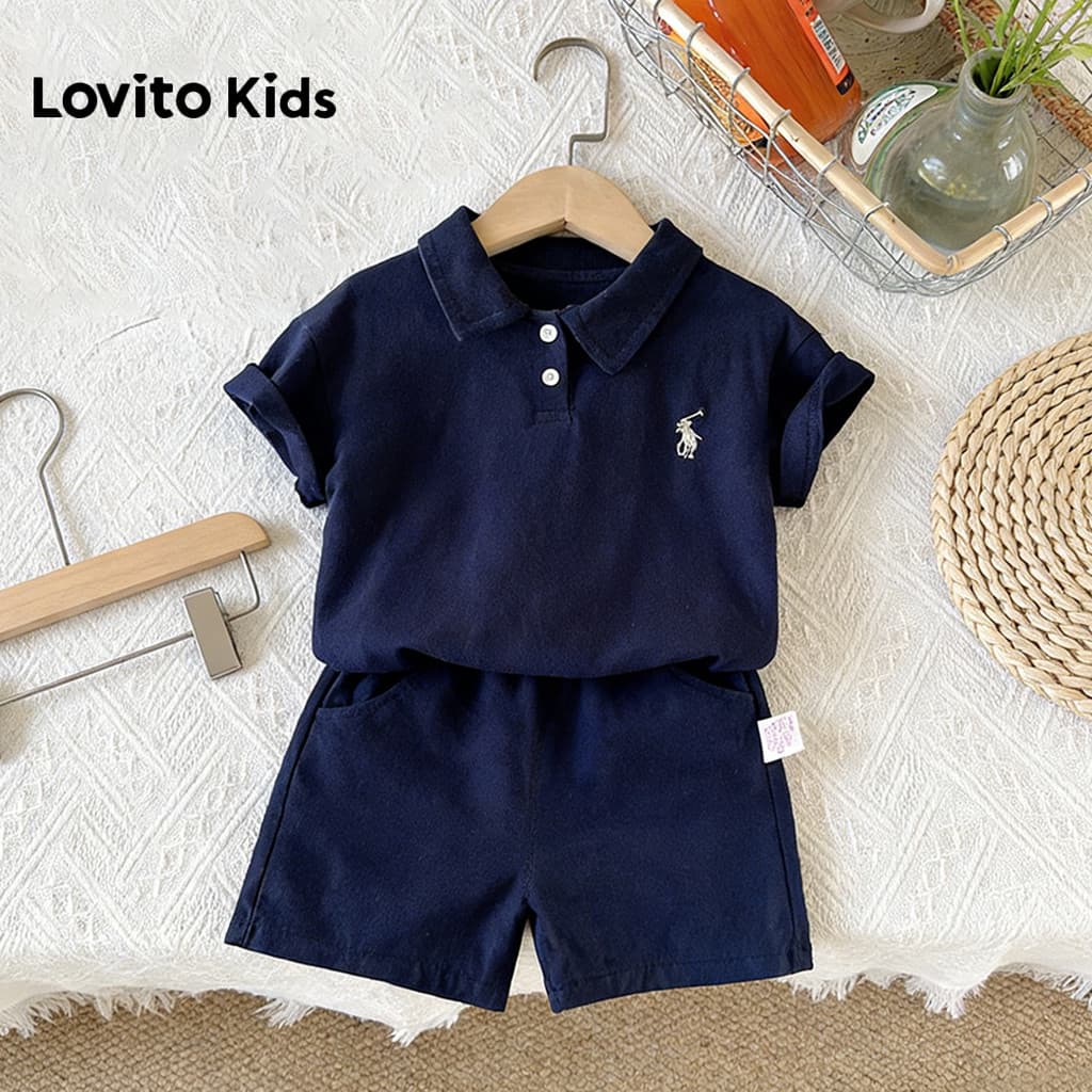 Lovito Kids Conjuntos de Botão Primavera/verão Conjuntos de Shorts Azul Escuro para Menino. LNL136344