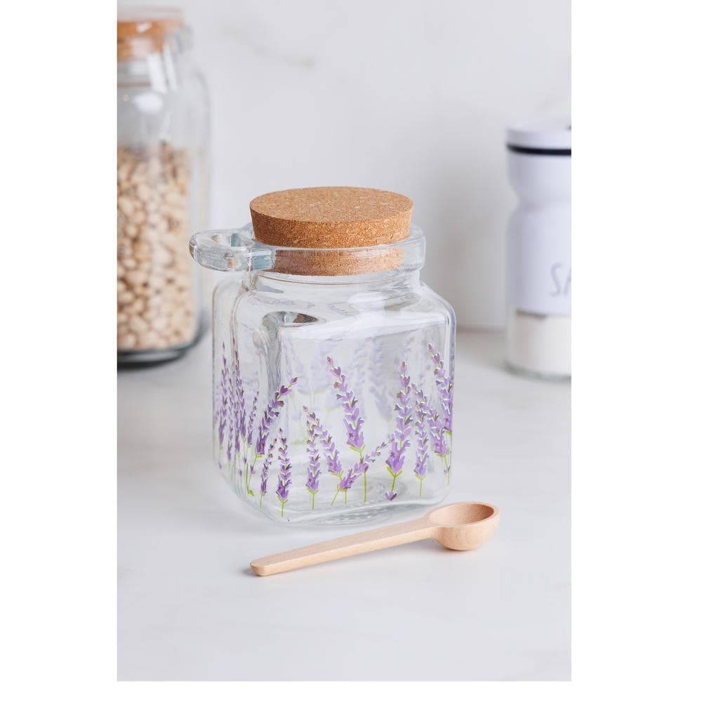 Pote Quadrado com Tampa e Colher Provence Lyor - Vidro 290ml Organização Elegante para Chás Condimentos e Especiarias
