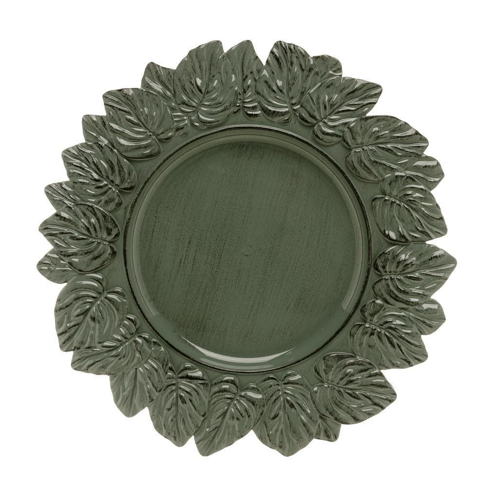 Sousplat Lyor Garden Leaf Verde 35cm Plástico para Mesa Posta Prato Jantar Decoração Elegante Proteção de Mesa e Receber