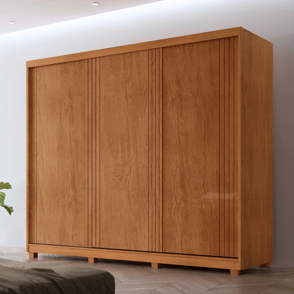 Guarda Roupa Casal Connor MDF 3 Portas 6 Cabideiros com Pés Moderna Mobília