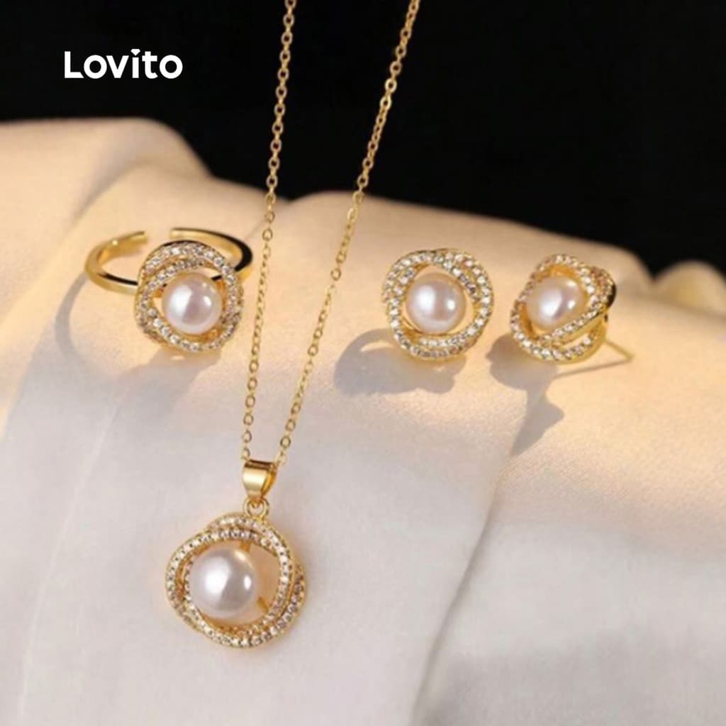 Lovito Conjunto Elegante De 3 Colares Combinando Estilo Coreano LFA111113